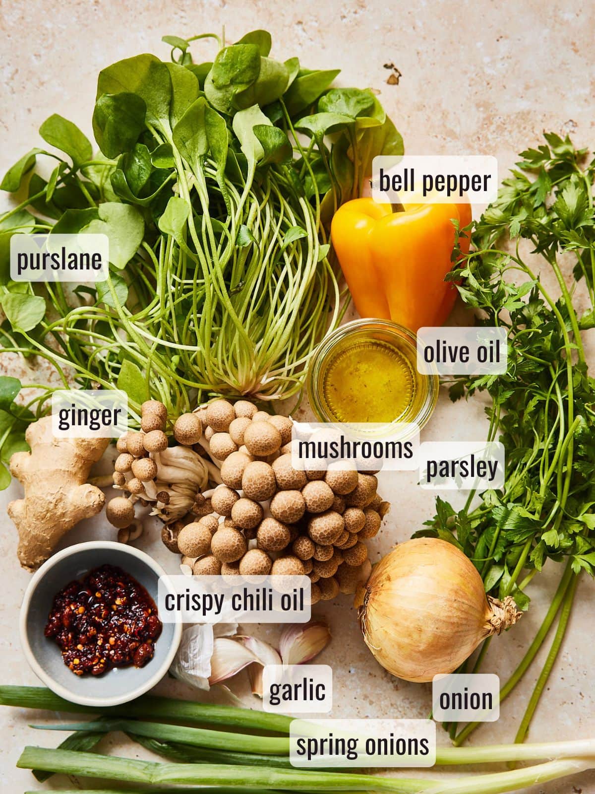Purslane with mushrooms ingredients