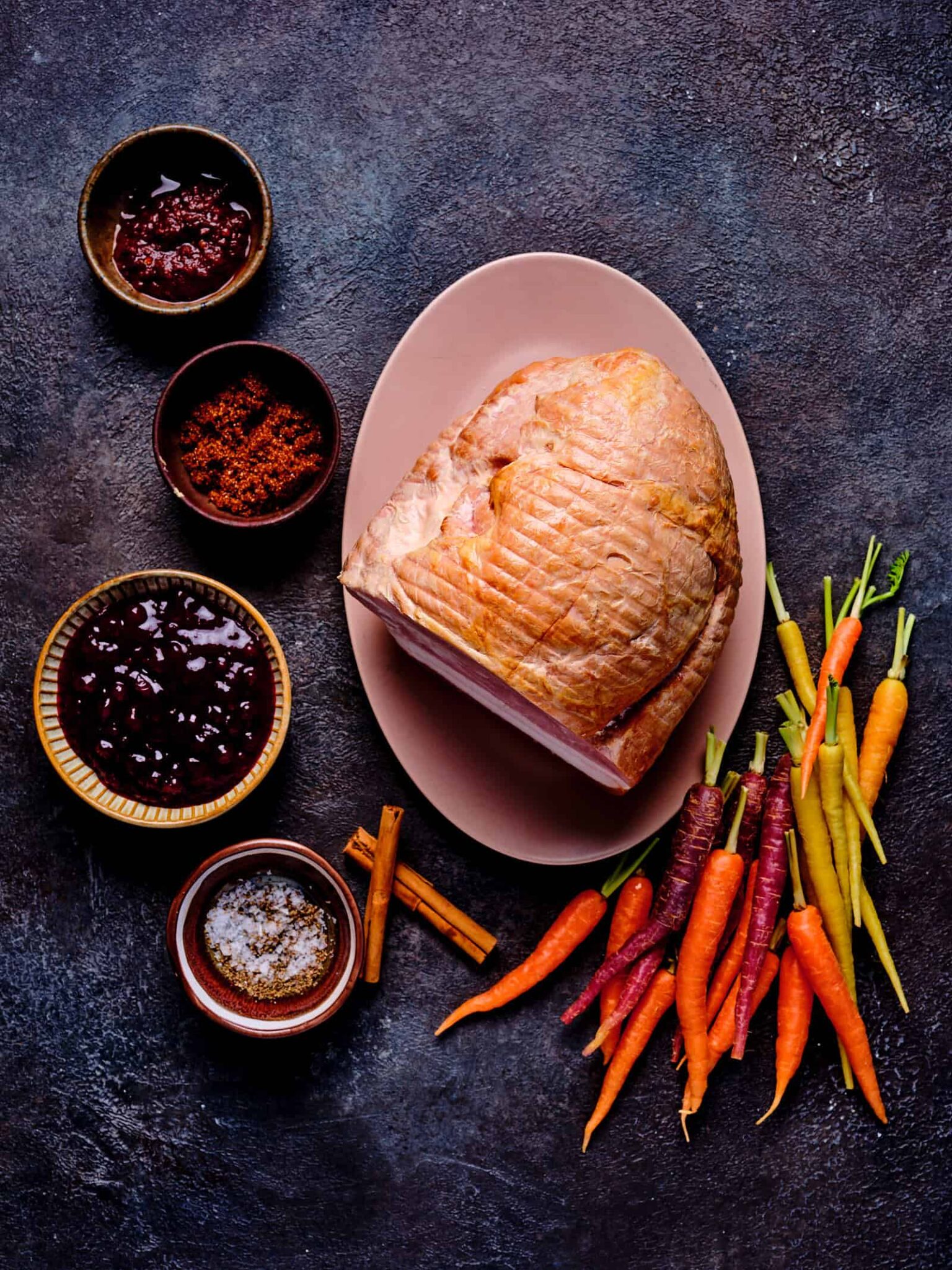 Oven baked ham with a chipotle cranberry glaze