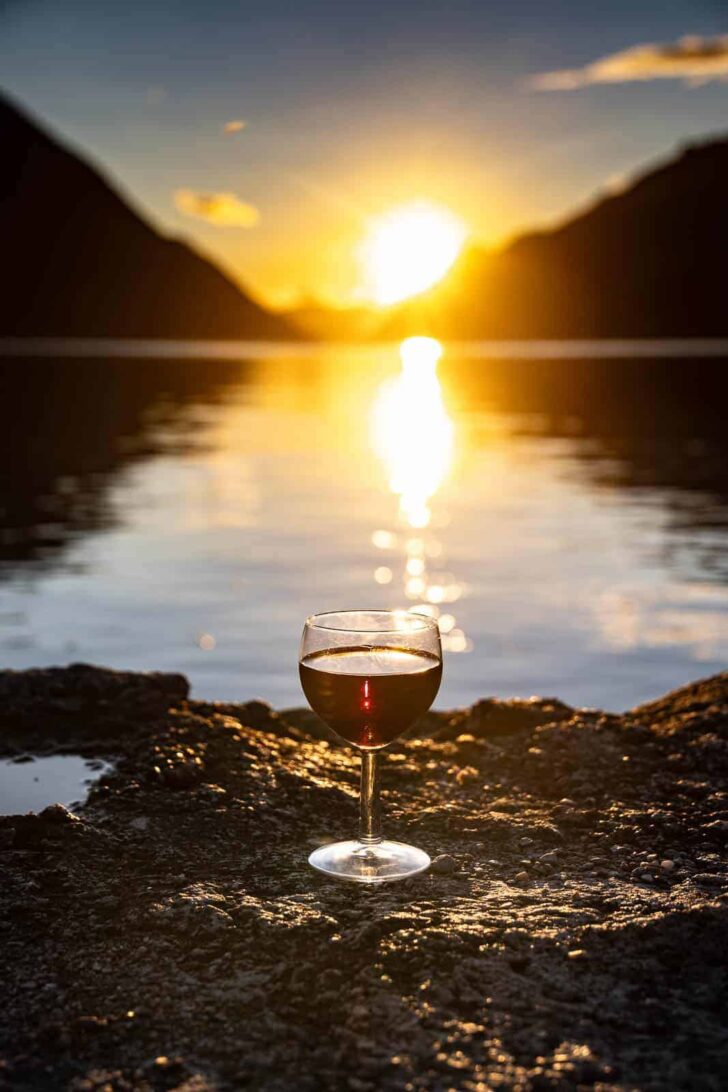 Wine by sunset at lake lugano