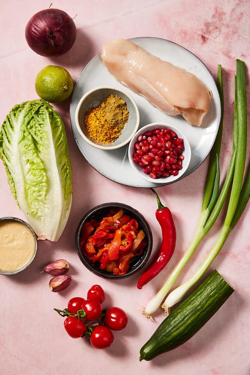 Ingredients for chicken satay salad