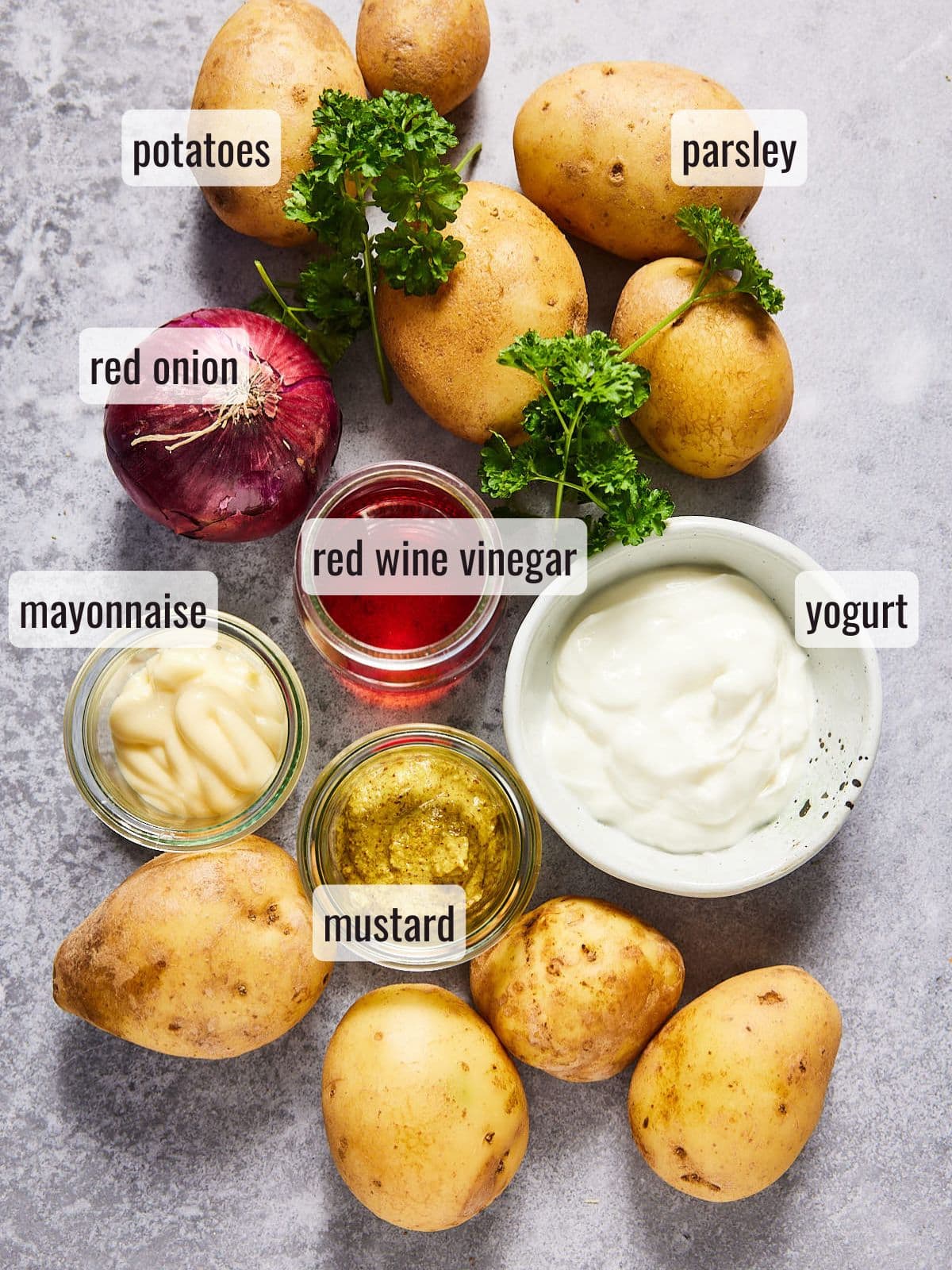 Ingredients for classic potato salad
