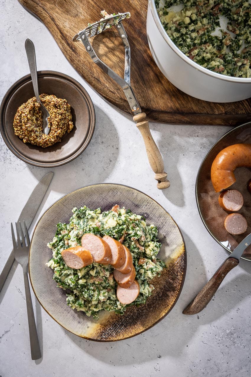 Boerenkool stamppot also known as colcannon or potato mash with kale