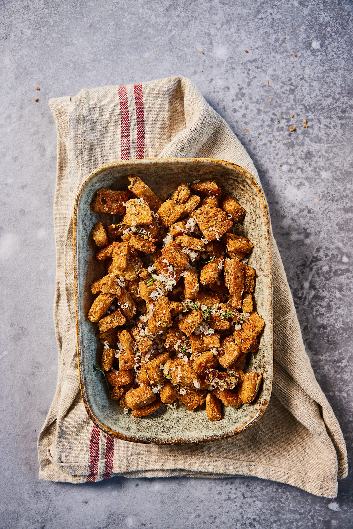 Serving the homemade croutons