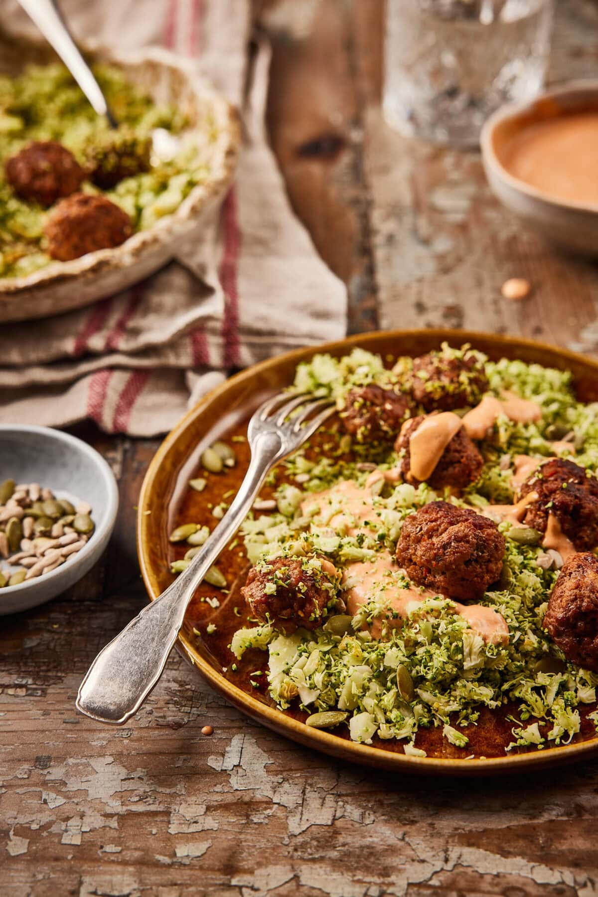 Broccoli bowl with ground meat balls
