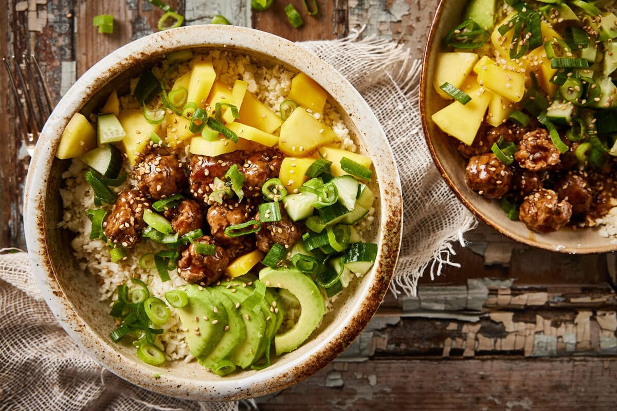 Teriyaki meatballs in a bowl
