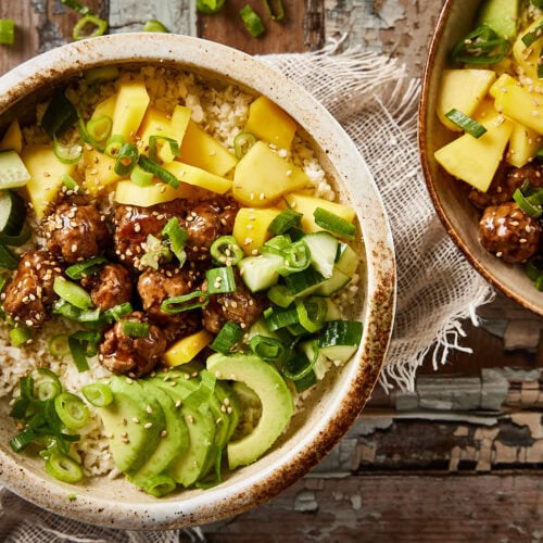 Teriyaki meatballs in a bowl