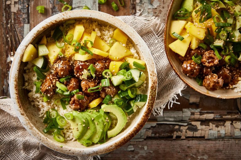 Teriyaki meatballs in a bowl