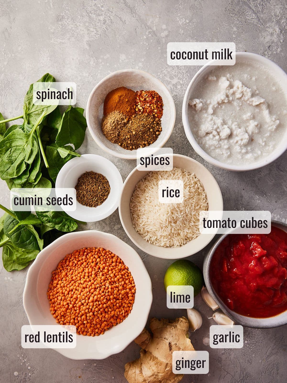Ingredients for red lentil dahl recipe