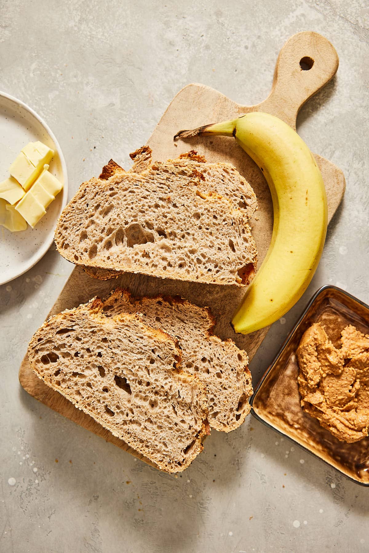 Ingredients for peanut butter and banana toast