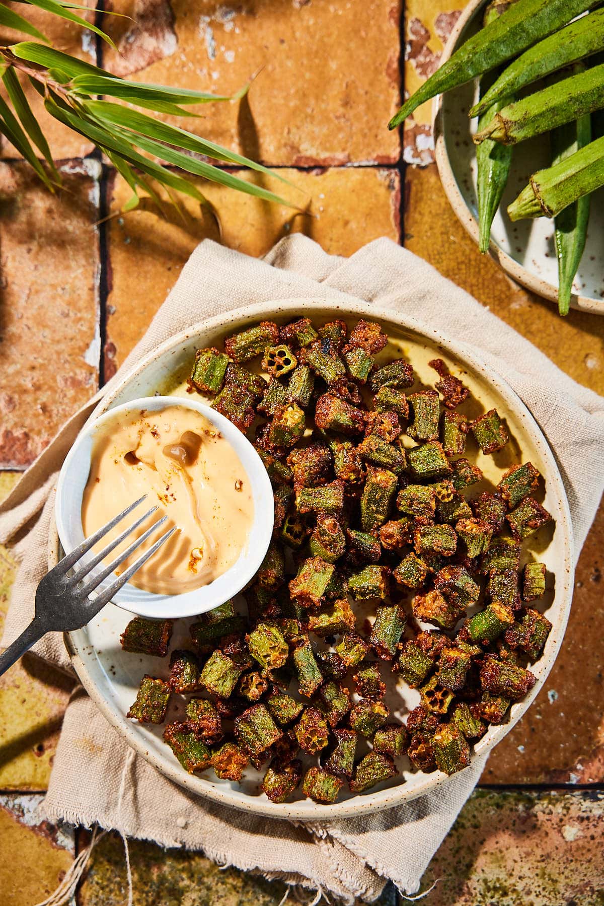 Air fryer okra with spicy dip