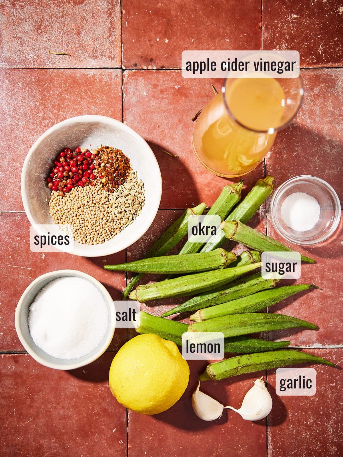 Pickled okra ingredients