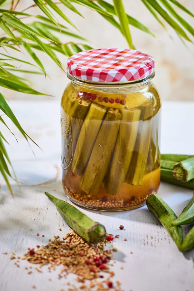 Add the hot liquid. Pickled okra recipe