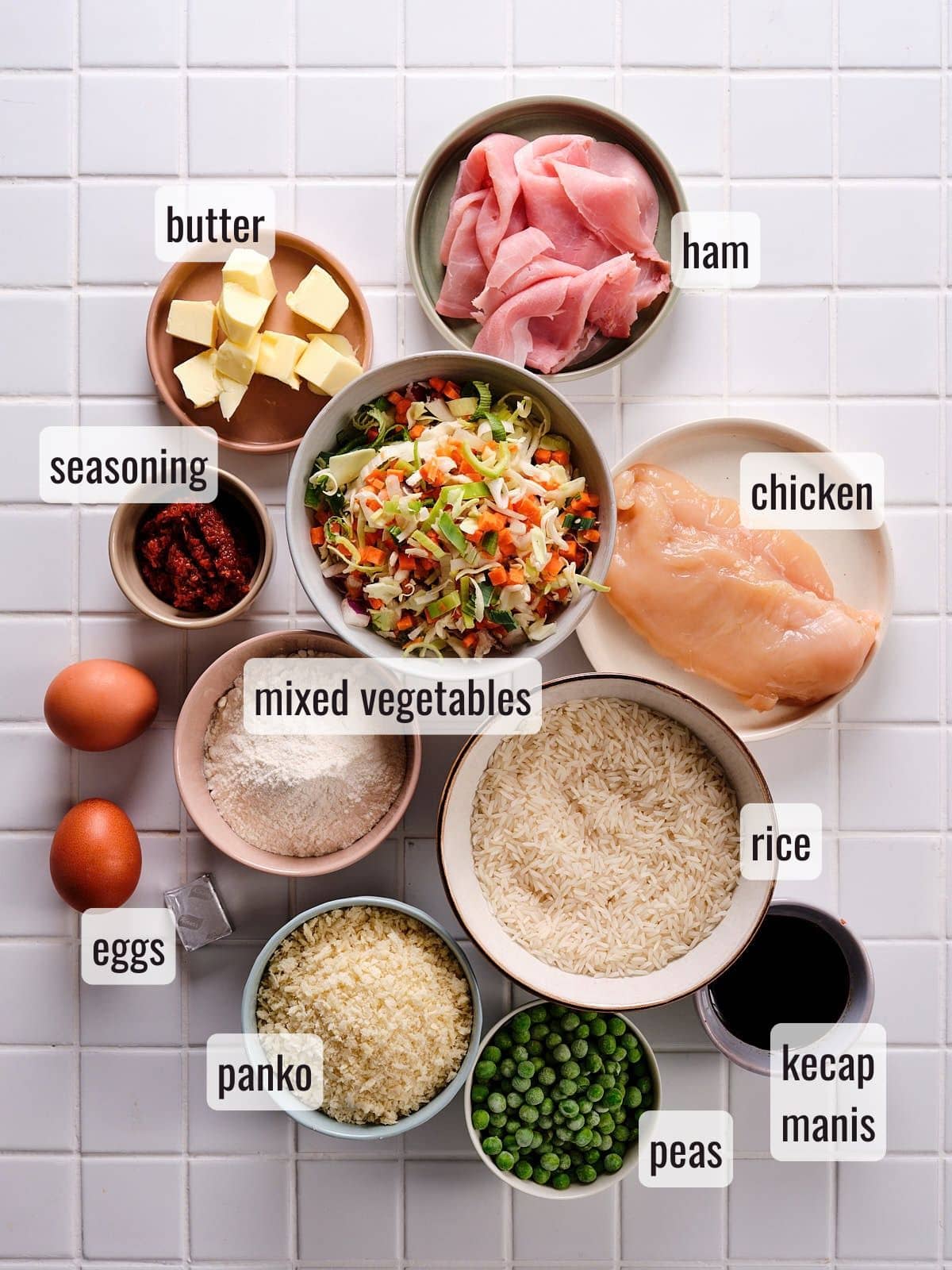Ingredients for Dutch fried rice patties