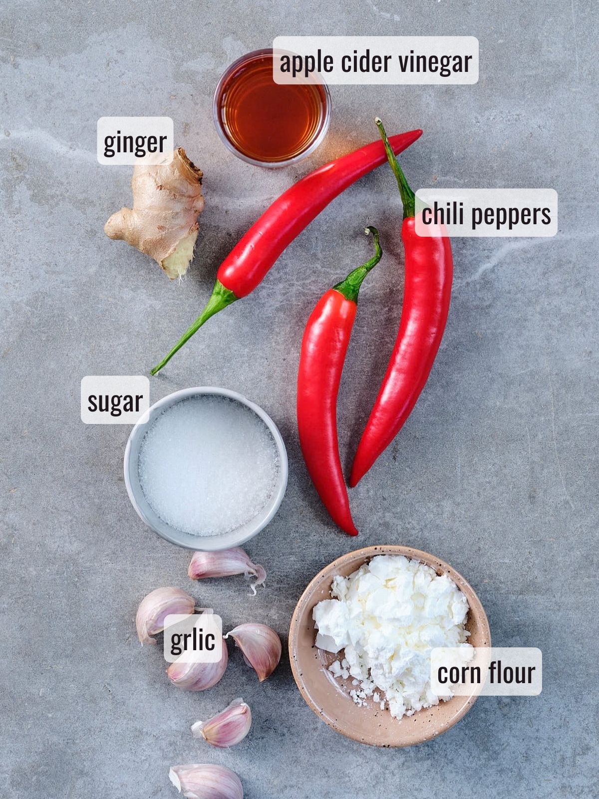 Ingredients for homemade sweet chili sauce